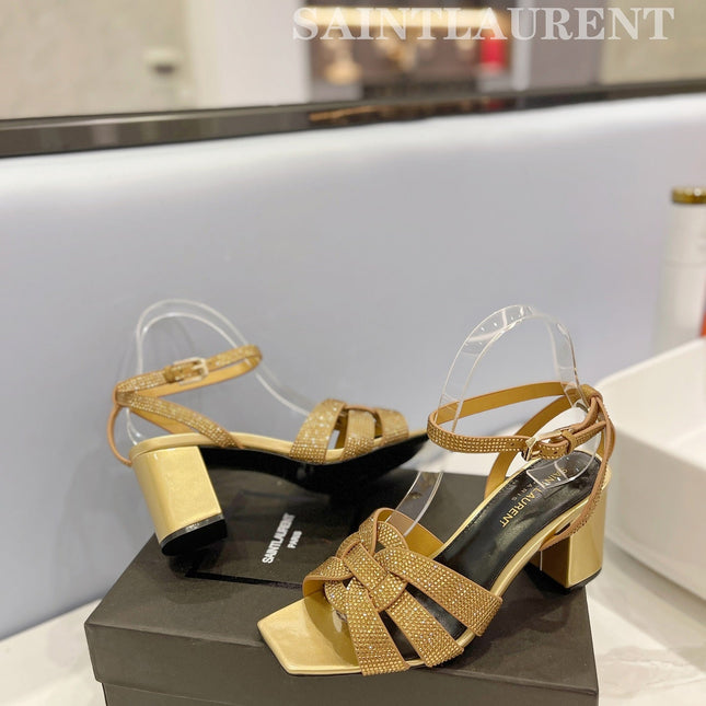 SL TRIBUTE CRYSTAL SANDALS GOLD CALFSKIN
