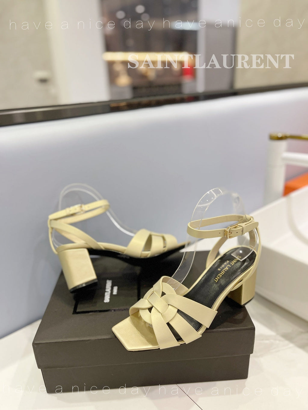 SL TRIBUTE SANDAL PASTEL YELLOW CALFSKIN