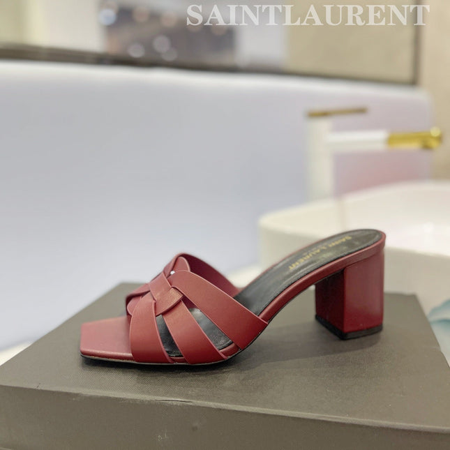 SL TRIBUTE MULES BERRY CALFSKIN
