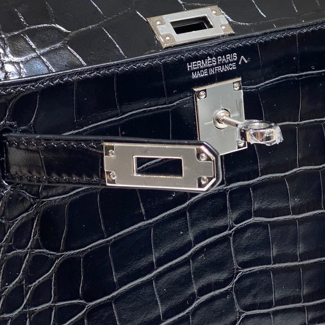 HERMES 25S MINI KELLY 19 IN BLACK CALFSKIN SILVER HARDWARE