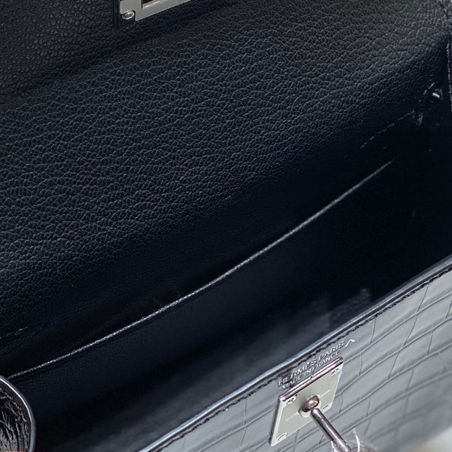 HERMES 25S MINI KELLY 19 IN BLACK CALFSKIN SILVER HARDWARE