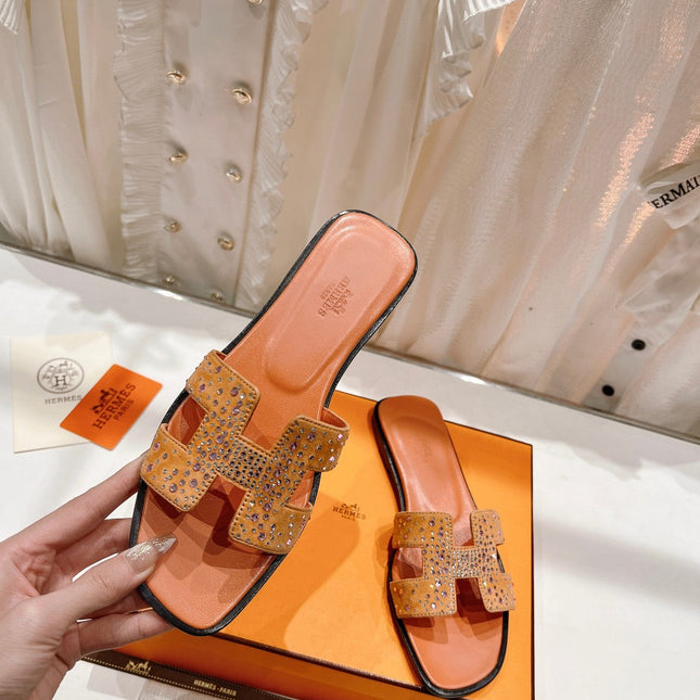 0RAN SANDAL BRIGHT ORANGE LAMBSKIN ATTACH CRYSTALS