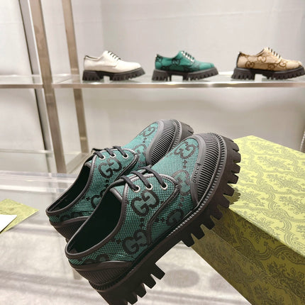 GUCCI 26S LACE-UP SHOES IN DARK GREEN GG CANVAS