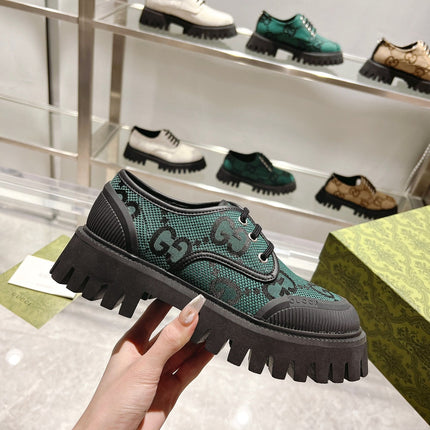 GUCCI 26S LACE-UP SHOES IN DARK GREEN GG CANVAS