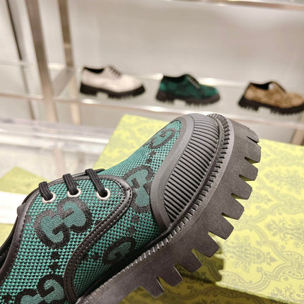 GUCCI 26S LACE-UP SHOES IN DARK GREEN GG CANVAS