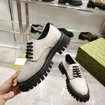 GUCCI 26S LACE-UP SHOES IN OFF WHITE GG CANVAS