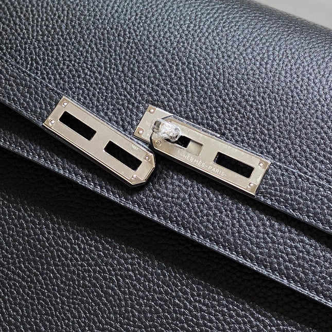 KELLY DEPECHES 38 BRIEFCASE IN BLACK TOGO CALFSKIN SILVER HARDWARE