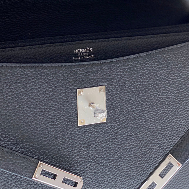KELLY DEPECHES 34 BRIEFCASE IN BLACK TOGO CALFSKIN SILVER HARDWARE