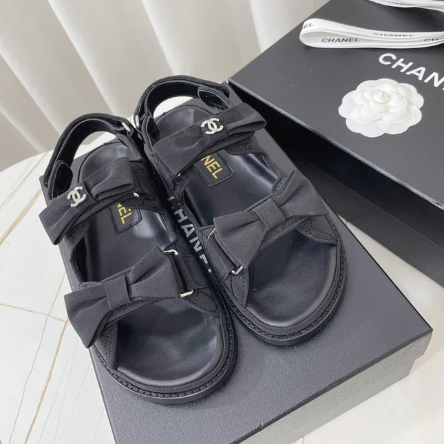 CHANEL 26S SANDALS IN BLACK FABRIC BOW EMBELLISHMENT