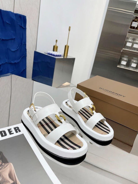 BURBERRY 26S STRAP SANDALS IN WHITE AND BEIGE CALFSKIN
