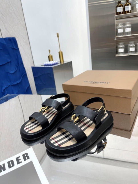 BURBERRY 26S STRAP SANDALS IN BLACK AND BEIGE CALFSKIN