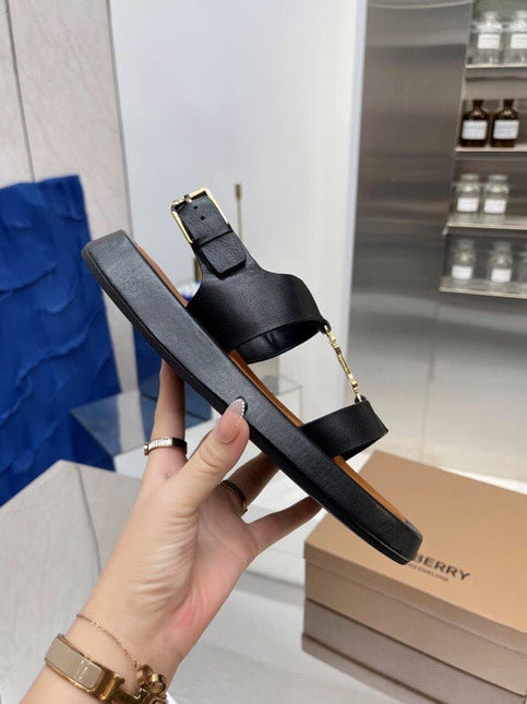 BURBERRY 26S STRAP SANDALS IN BLACK AND CARAMEL BROWN CALFSKIN
