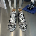 SPIKE STUDDED HIGH-TOP SNEAKERS IN WHITE MIX BLACK CALFSKIN