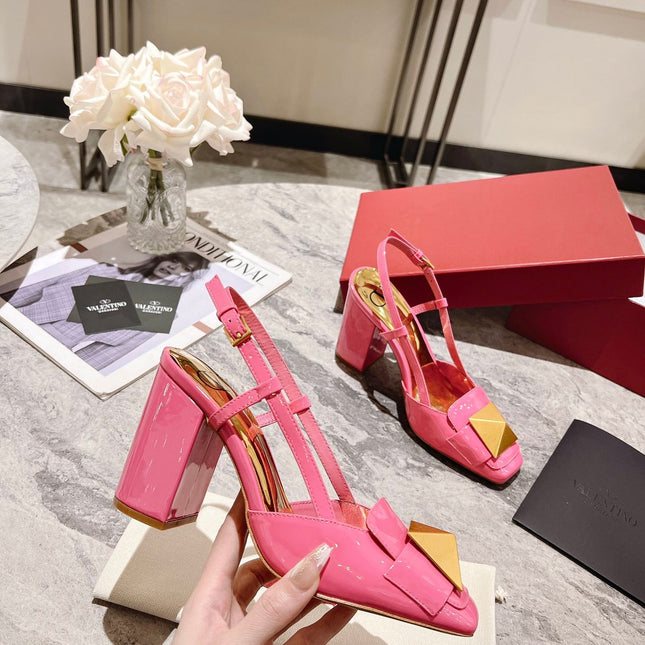 ONE STUD BRIGHT PINK PATENT LEATHER LACE-UP HIGH HEELS 85 MM