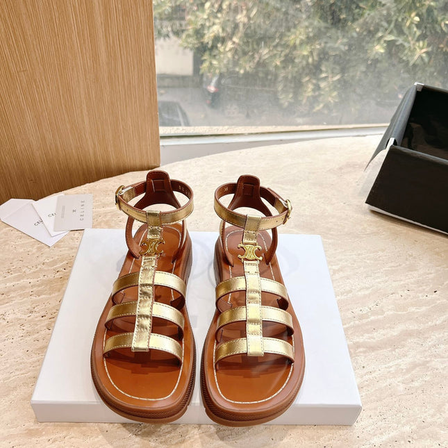 LYMPIA GLADIATOR SANDAL IN GOLD METALLIC CALFSKIN