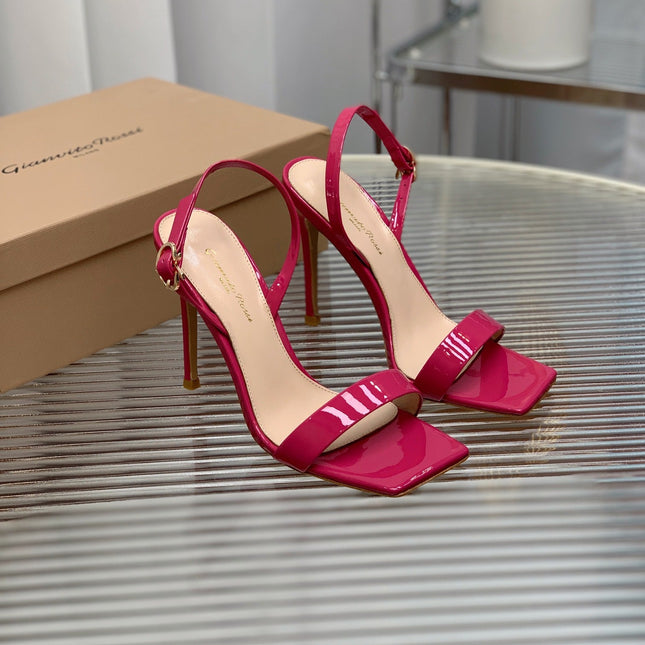 GIANVITO ROSSI 26S RIBBON HEELS 105 MM IN DARK PINK PATENT LAMBSKIN