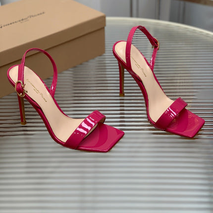 GIANVITO ROSSI 26S RIBBON HEELS 105 MM IN DARK PINK PATENT LAMBSKIN