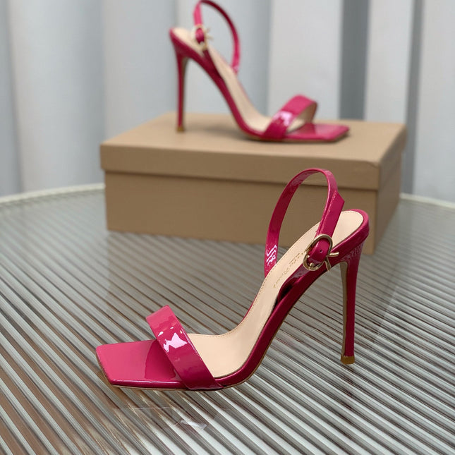 GIANVITO ROSSI 26S RIBBON HEELS 105 MM IN DARK PINK PATENT LAMBSKIN