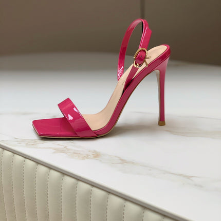 GIANVITO ROSSI 26S RIBBON HEELS 105 MM IN DARK PINK PATENT LAMBSKIN