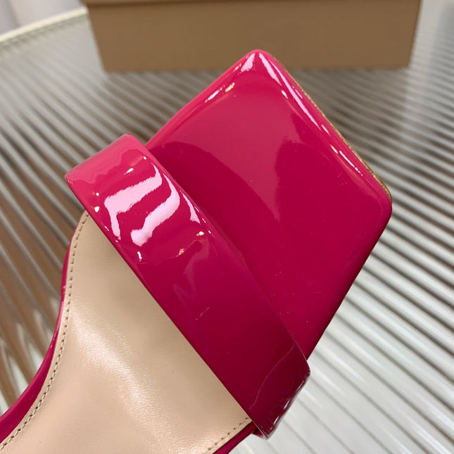 GIANVITO ROSSI 26S RIBBON HEELS 105 MM IN DARK PINK PATENT LAMBSKIN