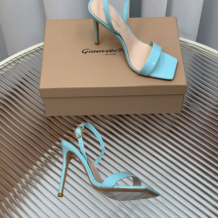 GIANVITO ROSSI 26S RIBBON HEELS 105 MM IN LIGHT BLUE PATENT LAMBSKIN