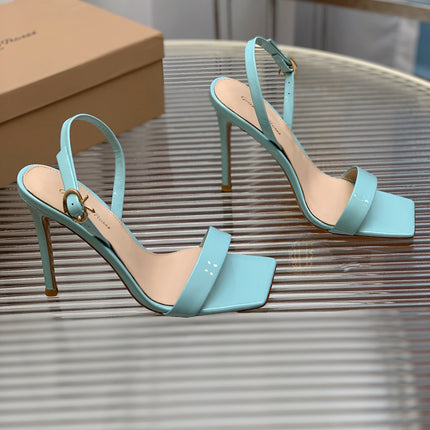 GIANVITO ROSSI 26S RIBBON HEELS 105 MM IN LIGHT BLUE PATENT LAMBSKIN