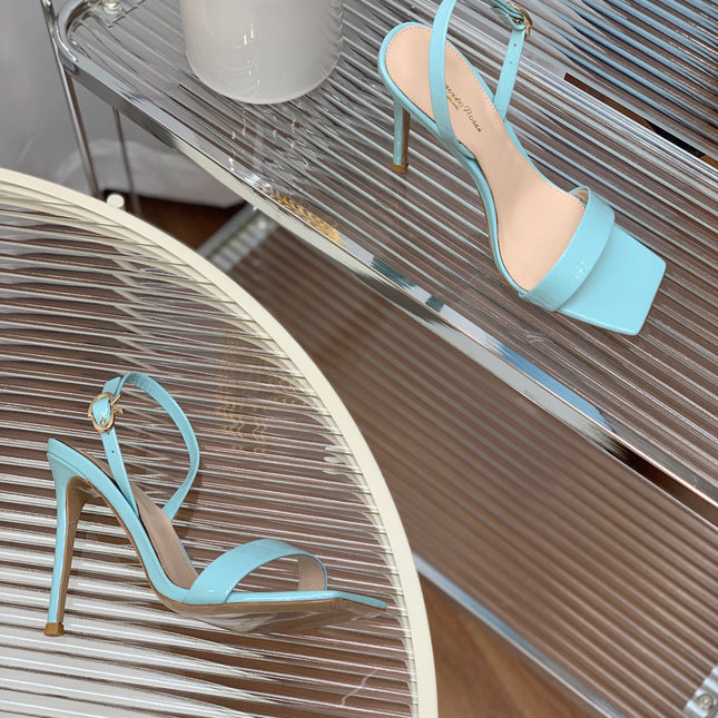 GIANVITO ROSSI 26S RIBBON HEELS 105 MM IN LIGHT BLUE PATENT LAMBSKIN