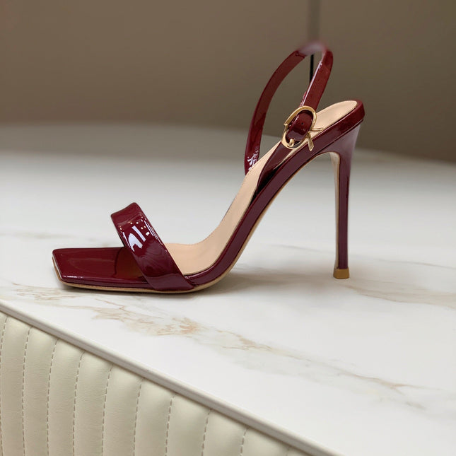 GIANVITO ROSSI 26S RIBBON HEELS 105 MM IN DARK RED PATENT LAMBSKIN