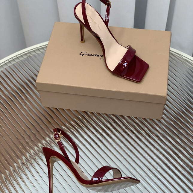 GIANVITO ROSSI 26S RIBBON HEELS 105 MM IN DARK RED PATENT LAMBSKIN