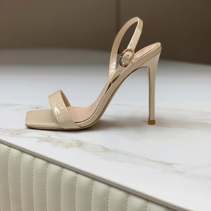 GIANVITO ROSSI 26S RIBBON HEELS 105 MM IN LIGHT BEIGE PATENT LAMBSKIN