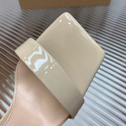 GIANVITO ROSSI 26S RIBBON HEELS 105 MM IN LIGHT BEIGE PATENT LAMBSKIN