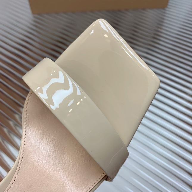 GIANVITO ROSSI 26S RIBBON HEELS 105 MM IN LIGHT BEIGE PATENT LAMBSKIN