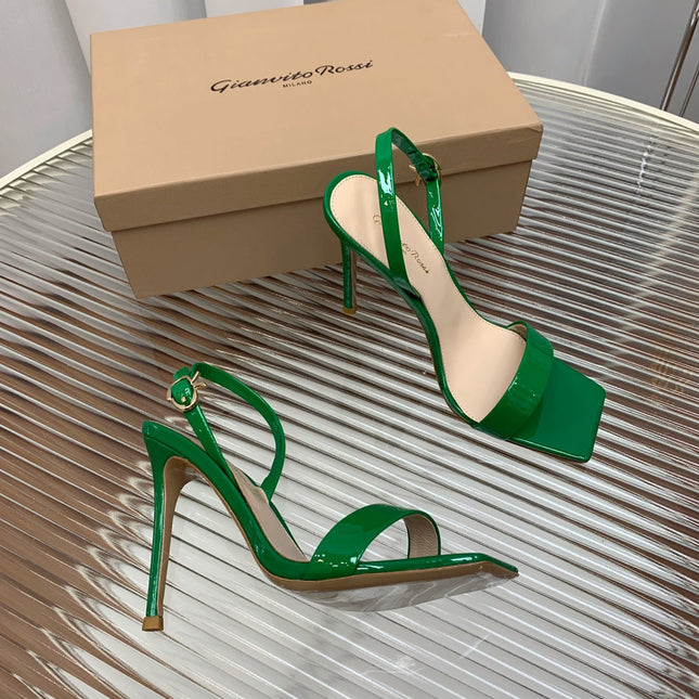 GIANVITO ROSSI 26S RIBBON HEELS 105 MM IN GREEN PATENT LAMBSKIN
