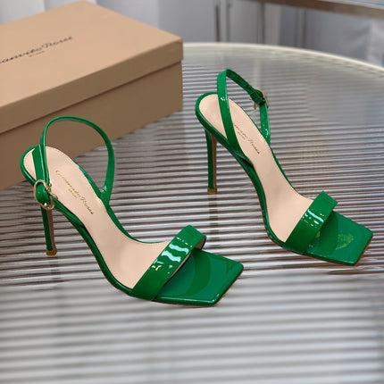 GIANVITO ROSSI 26S RIBBON HEELS 105 MM IN GREEN PATENT LAMBSKIN