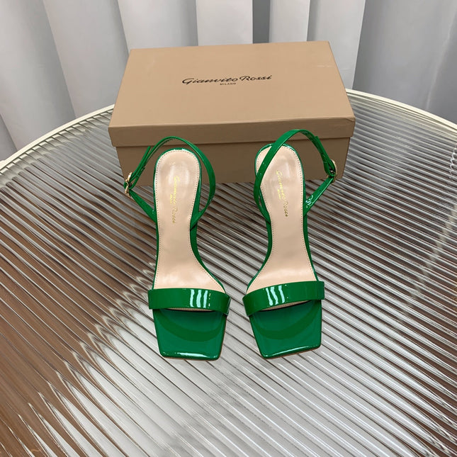 GIANVITO ROSSI 26S RIBBON HEELS 105 MM IN GREEN PATENT LAMBSKIN