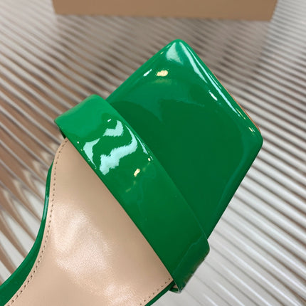 GIANVITO ROSSI 26S RIBBON HEELS 105 MM IN GREEN PATENT LAMBSKIN