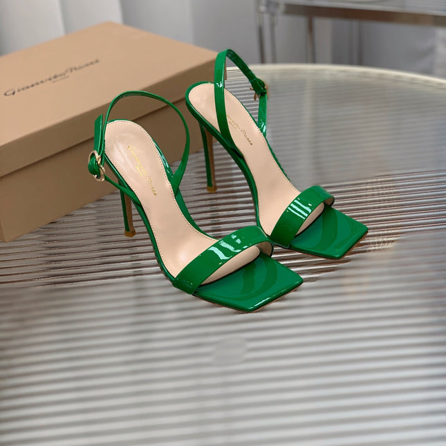 GIANVITO ROSSI 26S RIBBON HEELS 105 MM IN GREEN PATENT LAMBSKIN