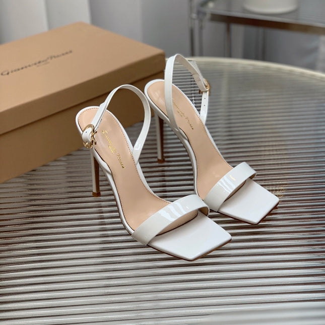 GIANVITO ROSSI 26S RIBBON HEELS 105 MM IN WHITE PATENT LAMBSKIN