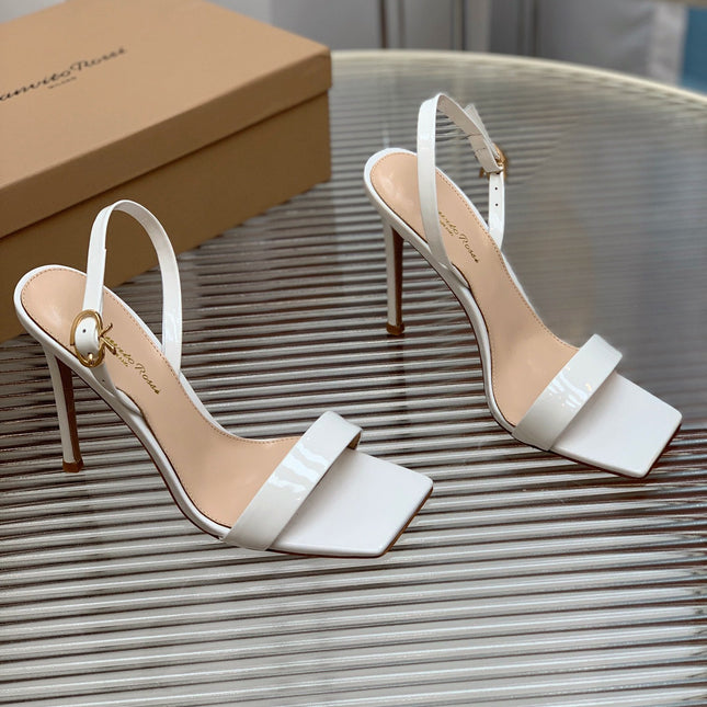 GIANVITO ROSSI 26S RIBBON HEELS 105 MM IN WHITE PATENT LAMBSKIN