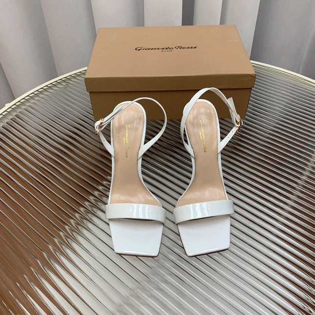 GIANVITO ROSSI 26S RIBBON HEELS 105 MM IN WHITE PATENT LAMBSKIN
