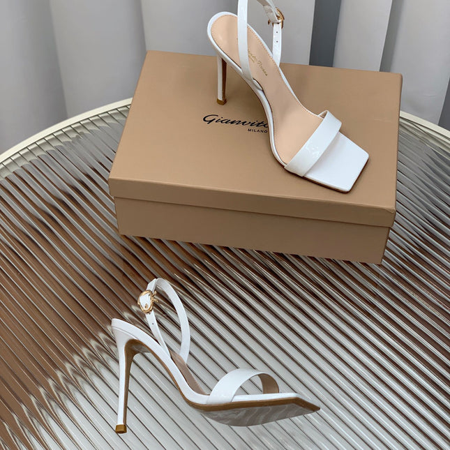 GIANVITO ROSSI 26S RIBBON HEELS 105 MM IN WHITE PATENT LAMBSKIN