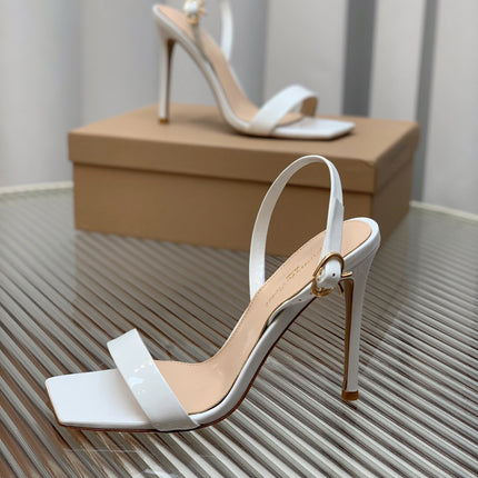 GIANVITO ROSSI 26S RIBBON HEELS 105 MM IN WHITE PATENT LAMBSKIN