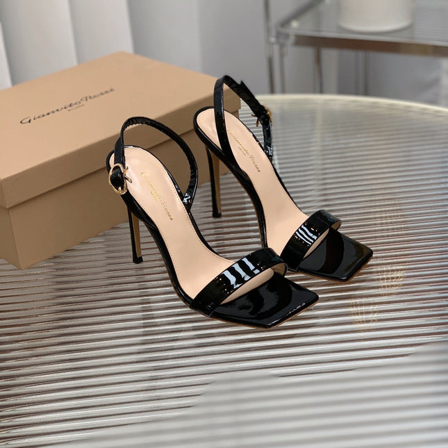 GIANVITO ROSSI 26S RIBBON HEELS 105 MM IN BLACK PATENT LAMBSKIN