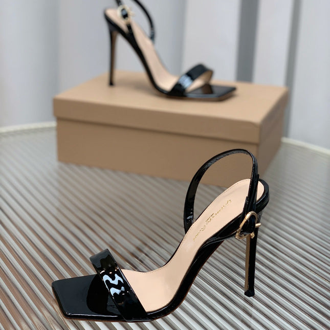 GIANVITO ROSSI 26S RIBBON HEELS 105 MM IN BLACK PATENT LAMBSKIN