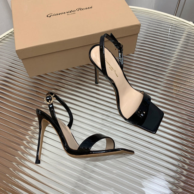 GIANVITO ROSSI 26S RIBBON HEELS 105 MM IN BLACK PATENT LAMBSKIN