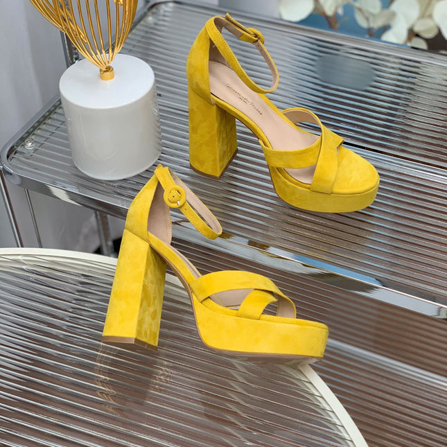 GIANVITO ROSSI 26S PLATFORM SANDALS 115 MM IN YELLOW SUEDE