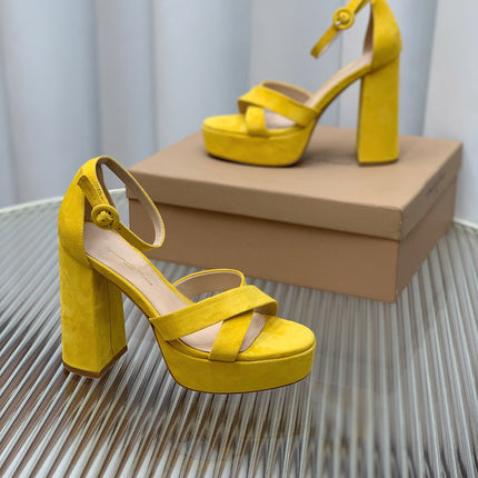 GIANVITO ROSSI 26S PLATFORM SANDALS 115 MM IN YELLOW SUEDE
