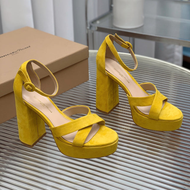 GIANVITO ROSSI 26S PLATFORM SANDALS 115 MM IN YELLOW SUEDE