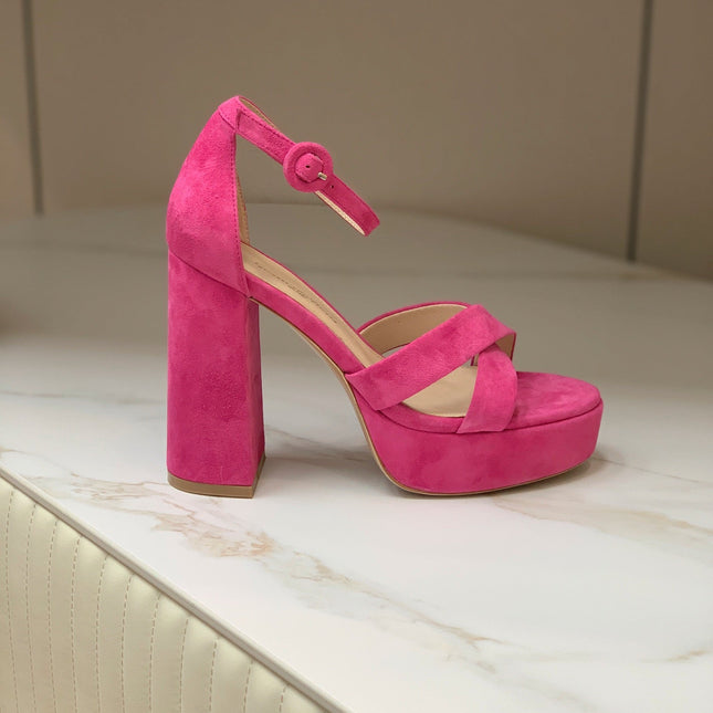GIANVITO ROSSI 26S PLATFORM SANDALS 115 MM IN DARK PINK SUEDE