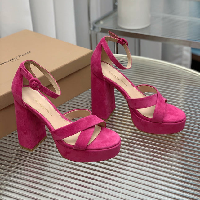 GIANVITO ROSSI 26S PLATFORM SANDALS 115 MM IN DARK PINK SUEDE